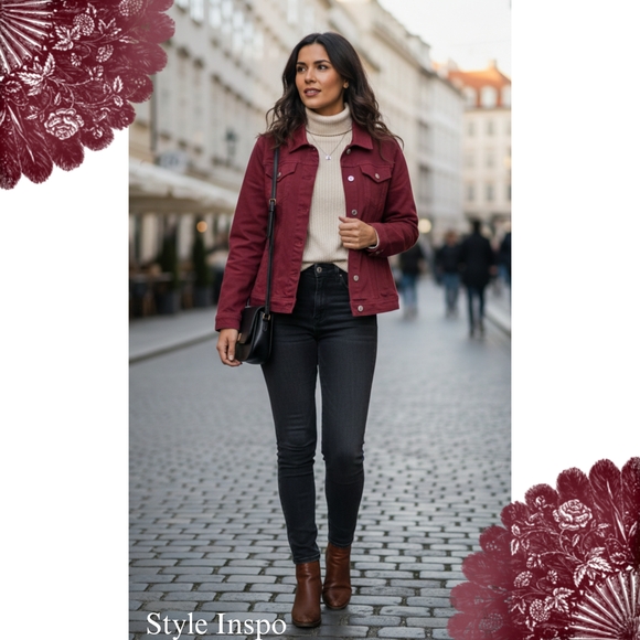 Burgundy (Dark Red) Jean Jacket - Picture 2 of 5